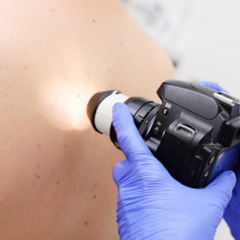 Dermoscopy camera photographing mole on individual's back